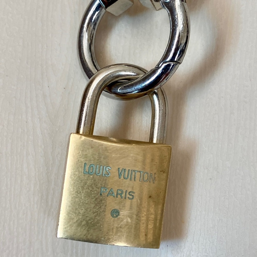 Vintage, Louis Vuitton Brass Padlock with 18-in Silver Tone Chain