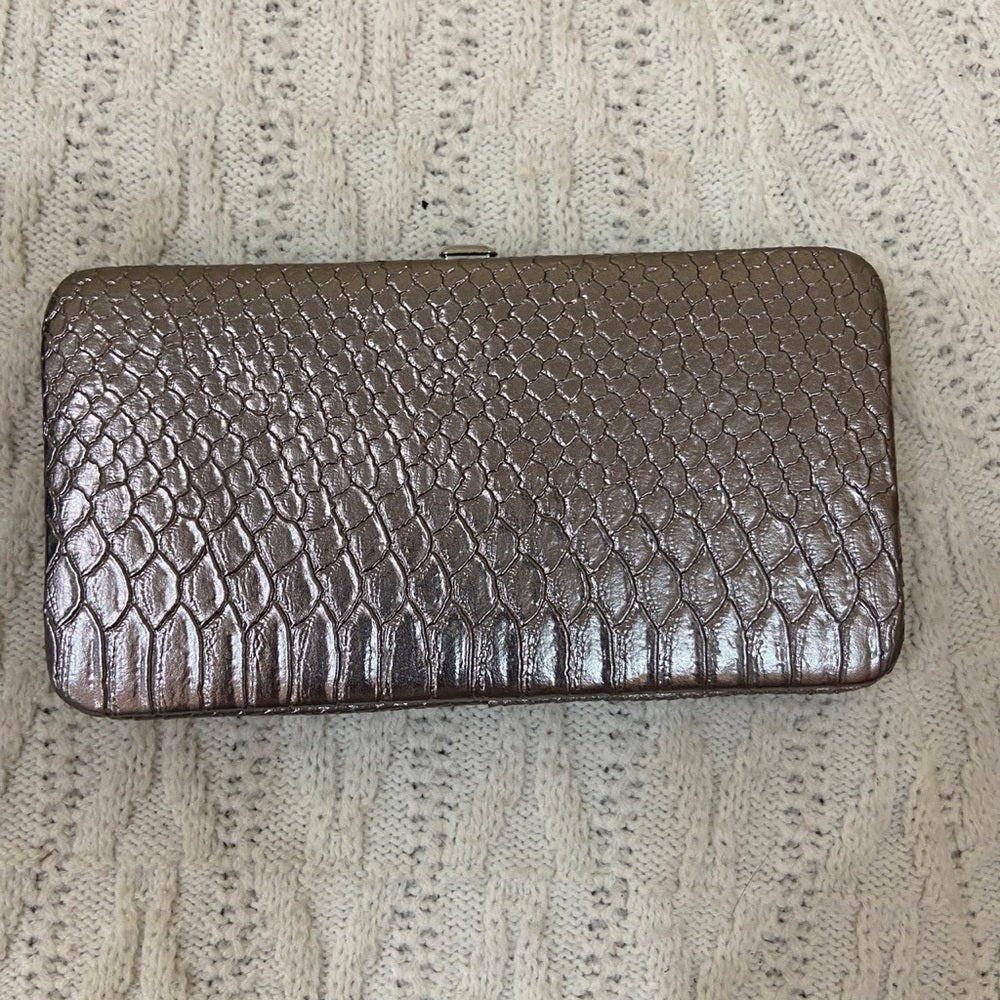 Vintage, Boxy, Silver Faux Reptile Long Wallet
