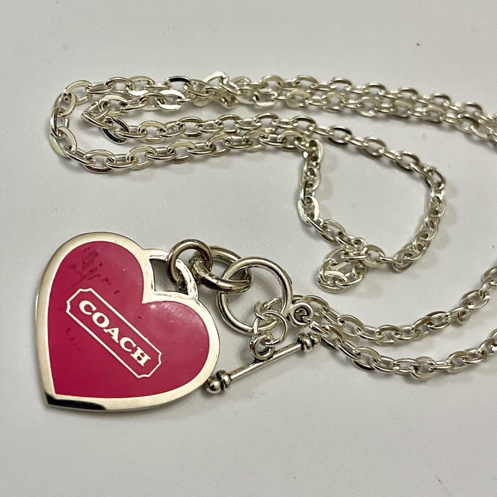 Coach, Shocking Pink Heart Enamel Silver Tone Pendant Necklace