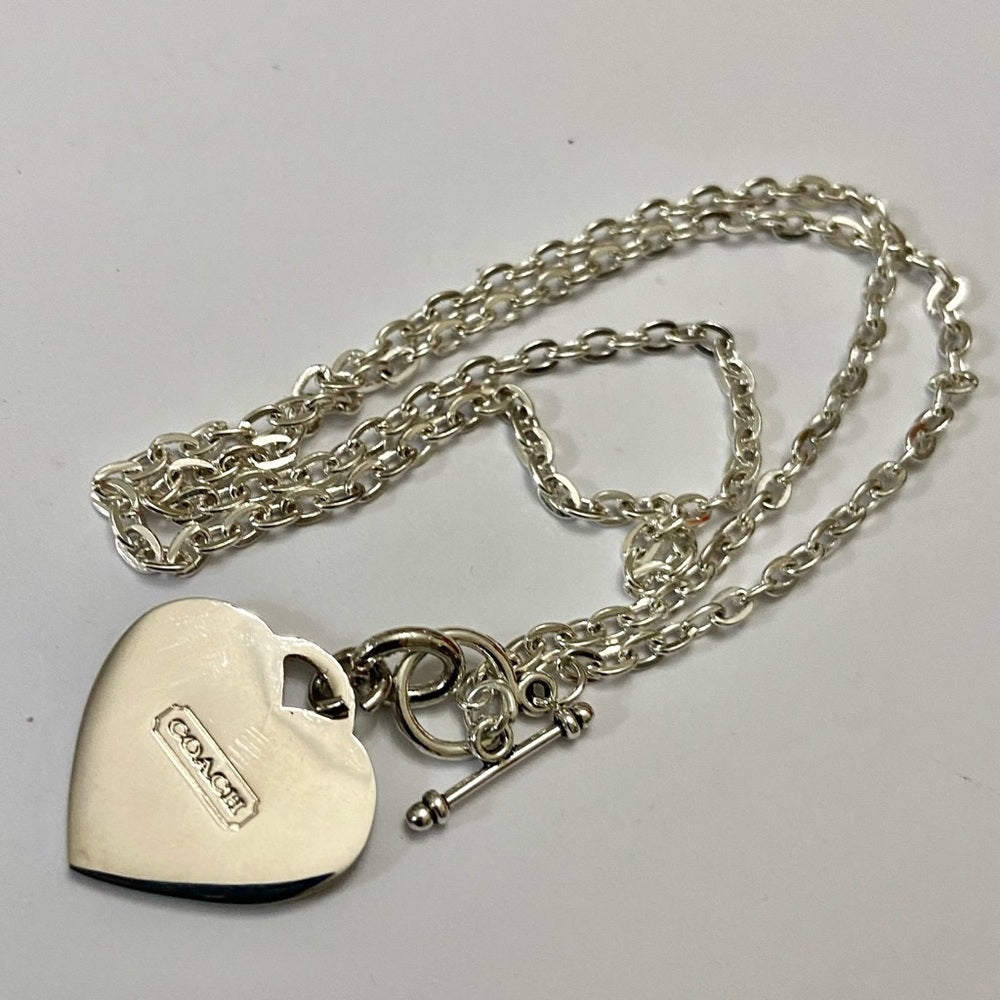 Coach, Shocking Pink Heart Enamel Silver Tone Pendant Necklace