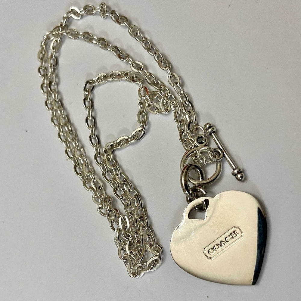 Coach, Shocking Pink Heart Enamel Silver Tone Pendant Necklace
