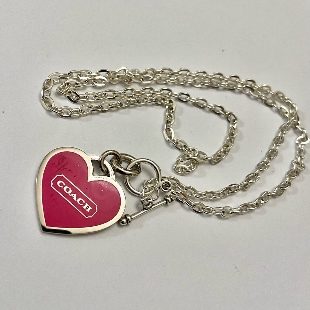 Coach, Shocking Pink Heart Enamel Silver Tone Pendant Necklace