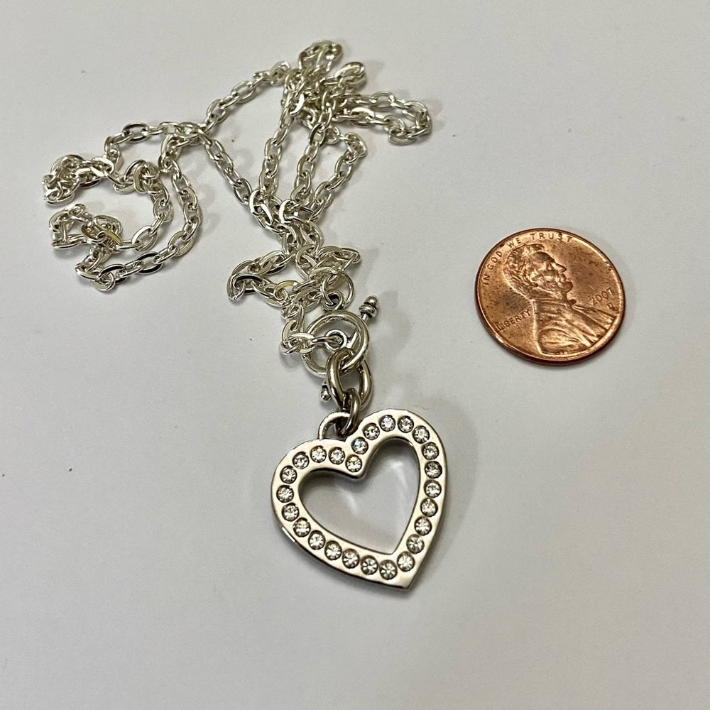 Coach, Heart Paved Rhinestones Silver Tone Pendant Necklace