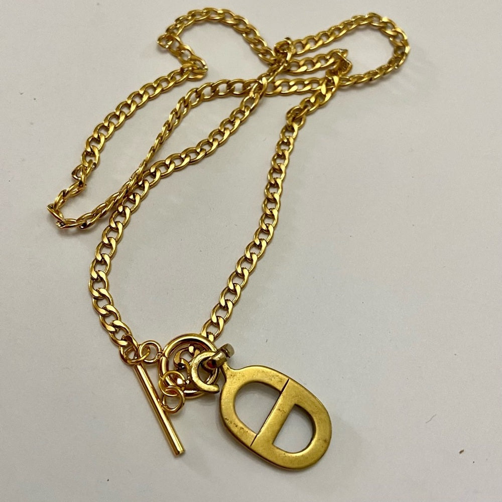 Christian Dior Gold Tone Charm with 18in Gold Plated Chain Necklace
