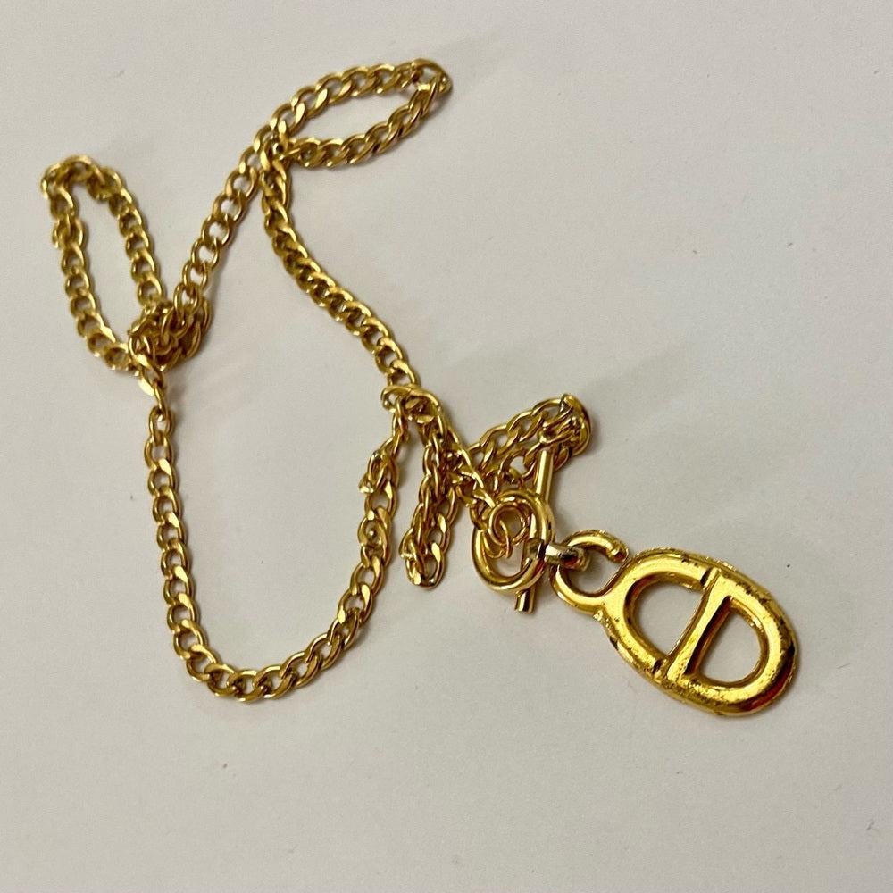 Christian Dior Gold Tone Charm with 18in Gold Plated Chain Necklace