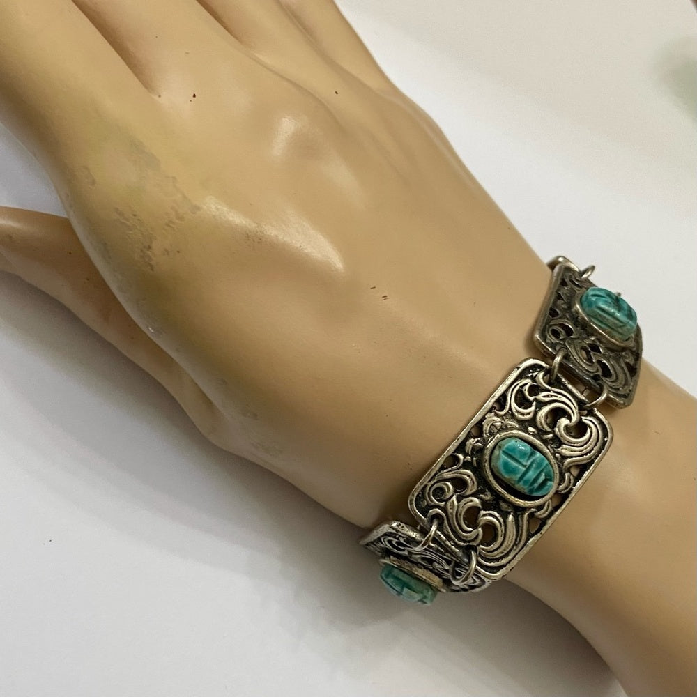 Vintage, Silver and Turquoise Scarab Bracelet
