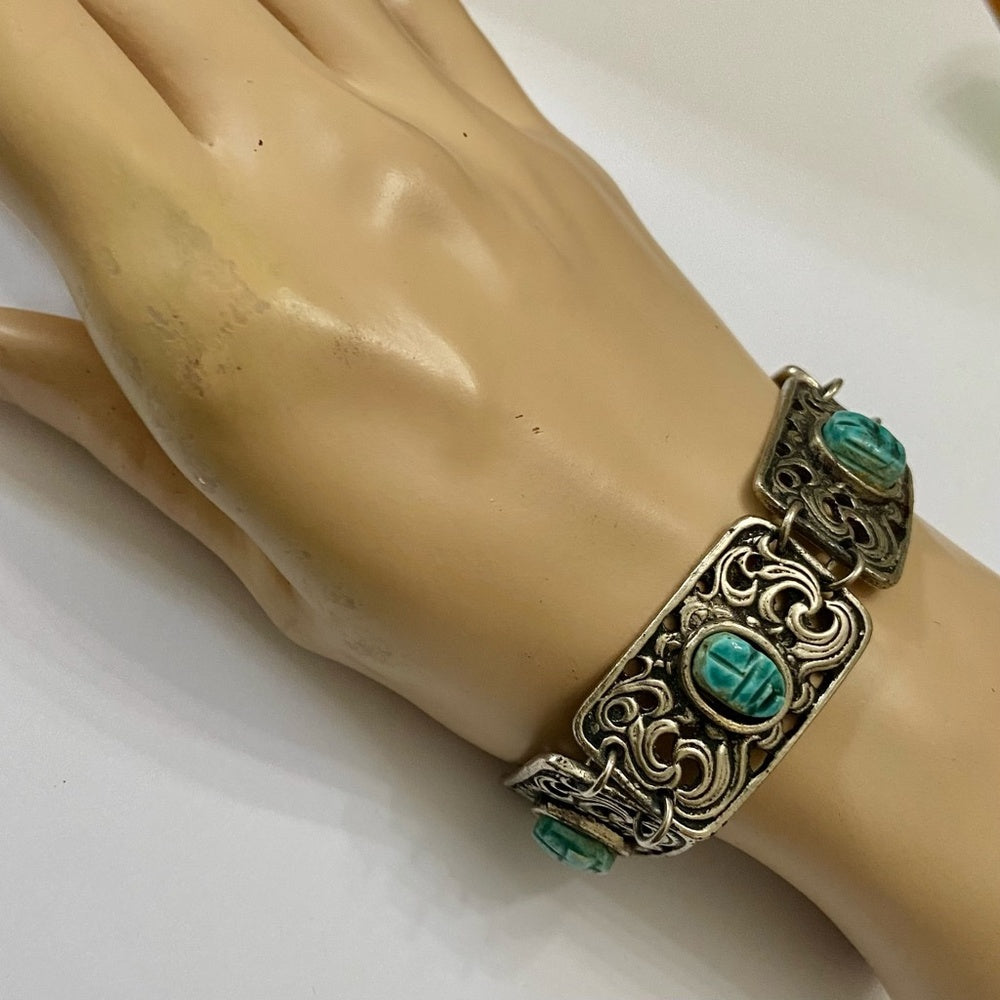 Vintage, Silver and Turquoise Scarab Bracelet