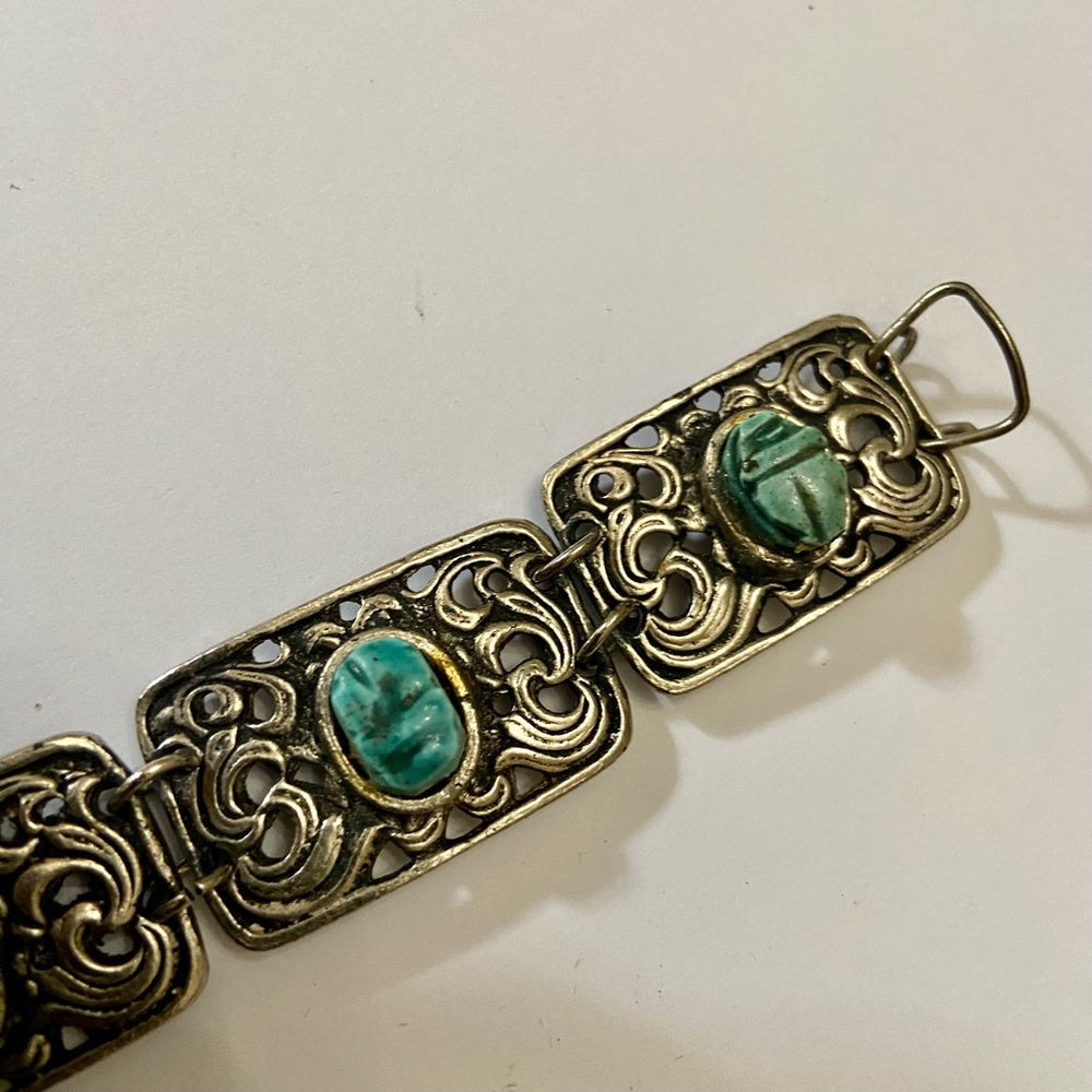 Vintage, Silver and Turquoise Scarab Bracelet