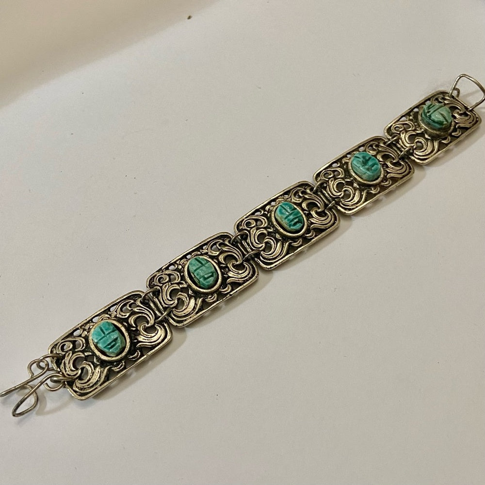 Vintage, Silver and Turquoise Scarab Bracelet