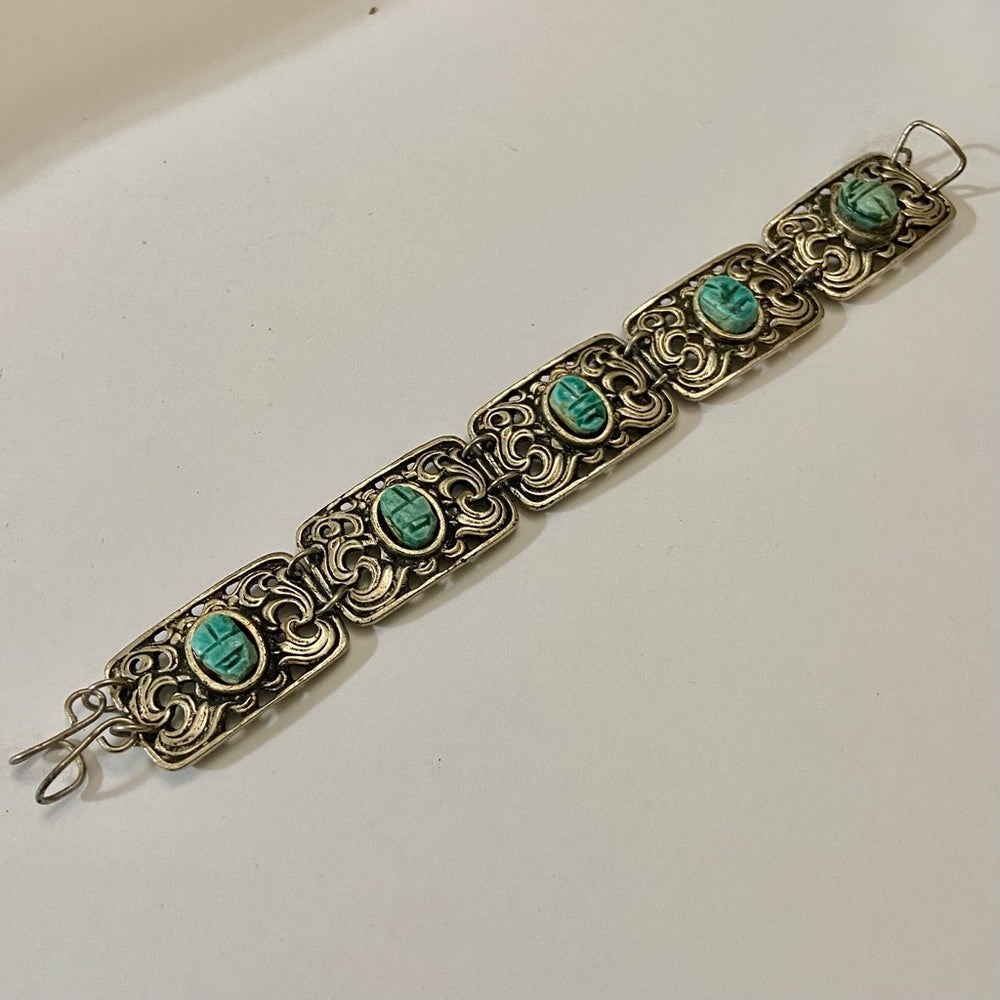 Vintage, Silver and Turquoise Scarab Bracelet