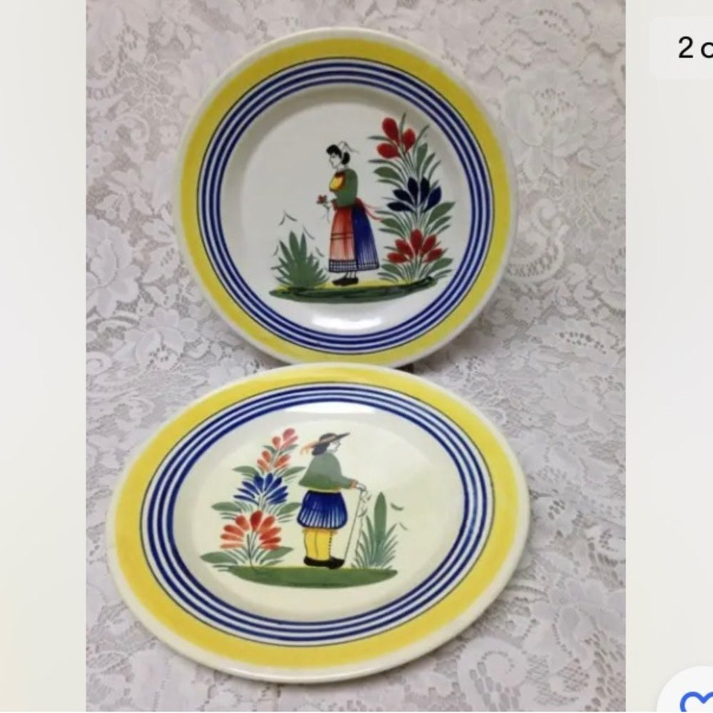 Vintage, 2-pc Henriot Quimper Dinner Plates