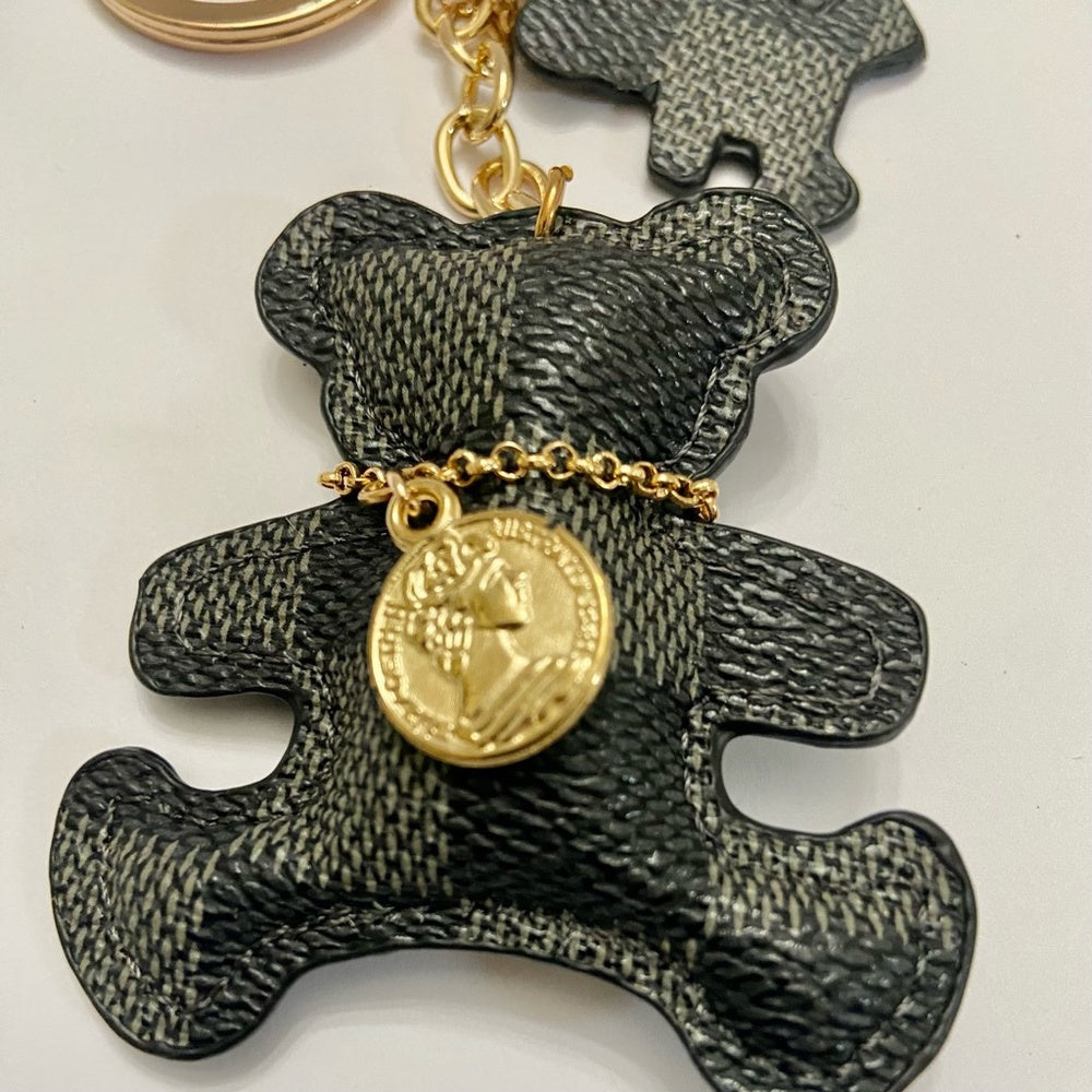Stunning, Black and Gray Plaid Bear Handbag Charm, Key Chain