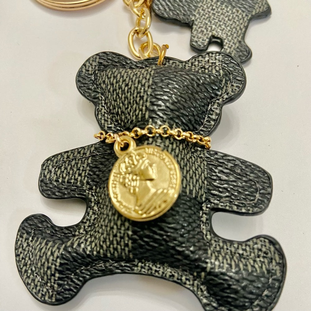 Stunning, Black and Gray Plaid Bear Handbag Charm, Key Chain