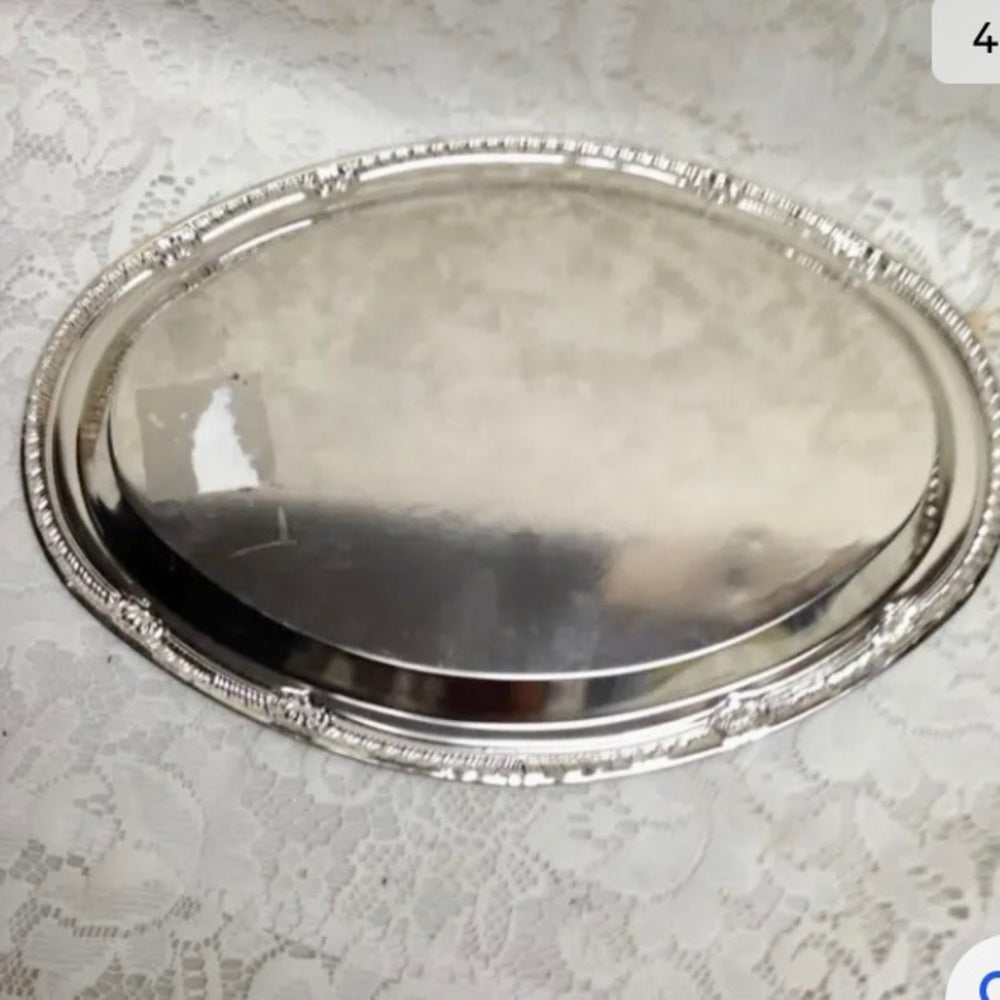 Vintage Blue Willow Silver Plated Serving Tray- 12in x 8.5in