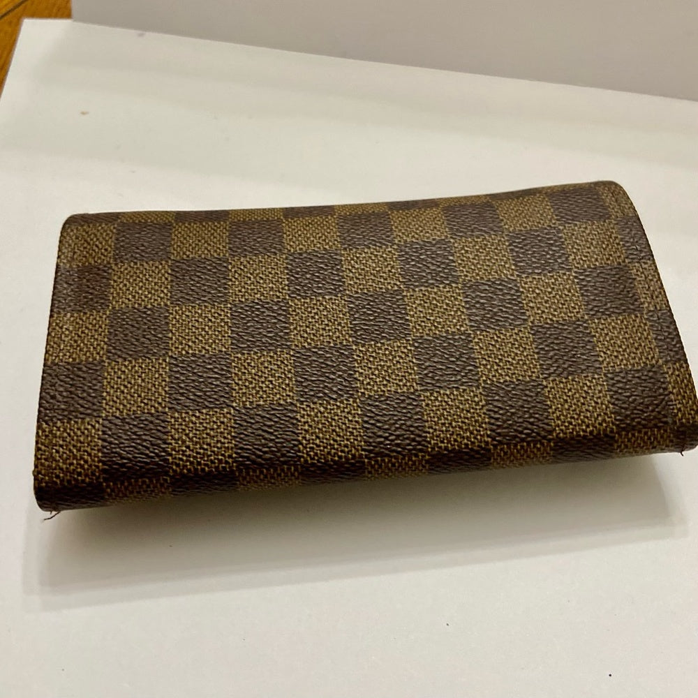 Brown and Tan Checkered Canvas Organizer Long Wallet 7in x 4in