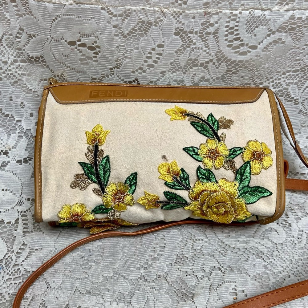 Vintage, Fendi, Rare, Beige Canvas Pouch-Crossbody