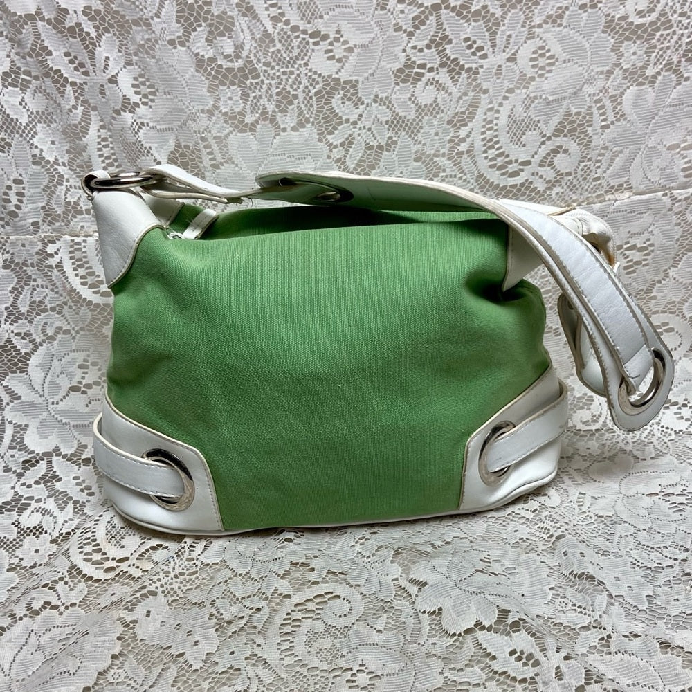 Madison & Max Green Canvas with White Leather Trim Shoulder Bag