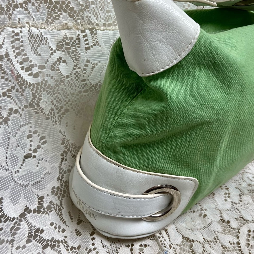 Madison & Max Green Canvas with White Leather Trim Shoulder Bag