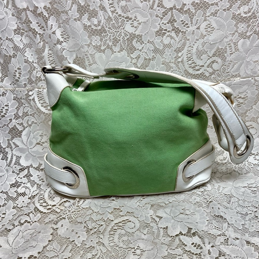 Madison & Max Green Canvas with White Leather Trim Shoulder Bag
