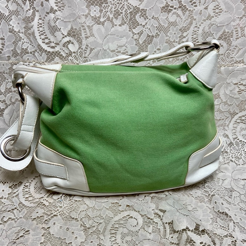 Madison & Max Green Canvas with White Leather Trim Shoulder Bag