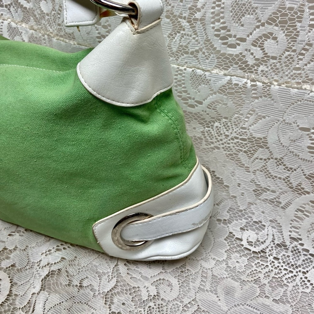 Madison & Max Green Canvas with White Leather Trim Shoulder Bag