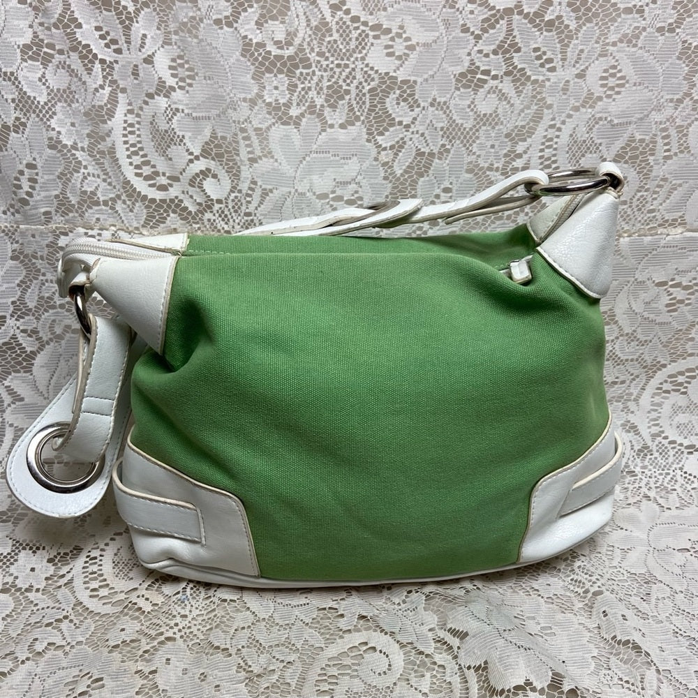 Madison & Max Green Canvas with White Leather Trim Shoulder Bag