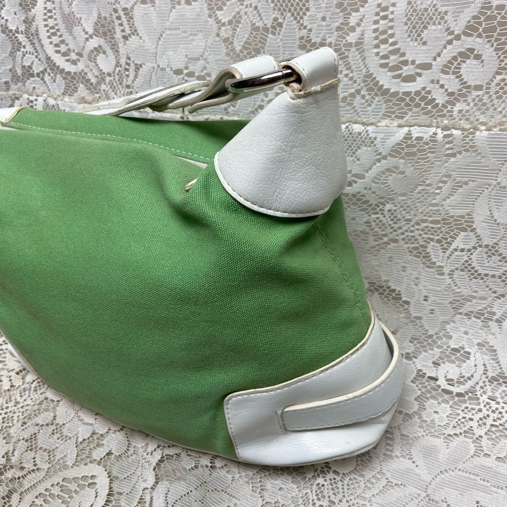 Madison & Max Green Canvas with White Leather Trim Shoulder Bag