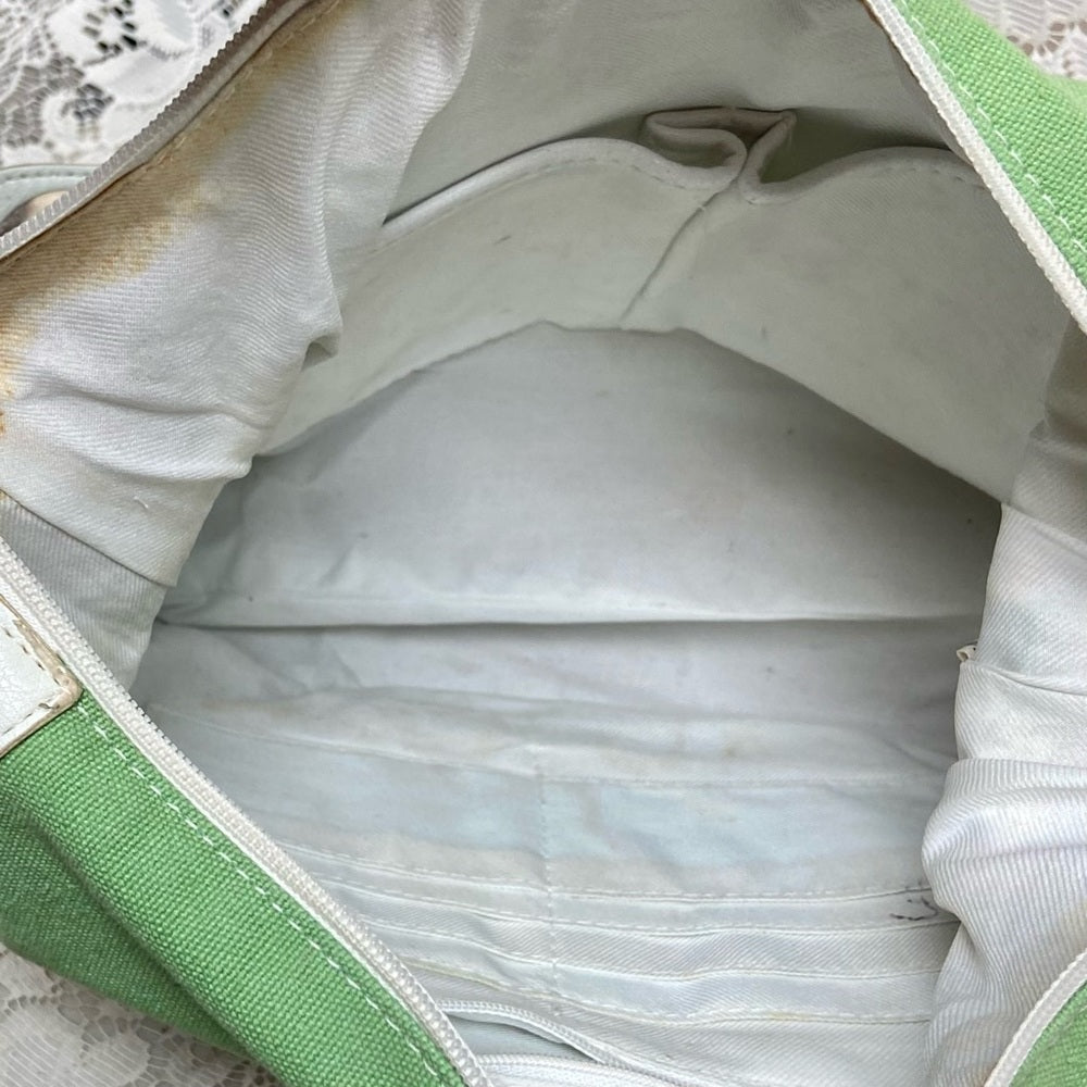 Madison & Max Green Canvas with White Leather Trim Shoulder Bag