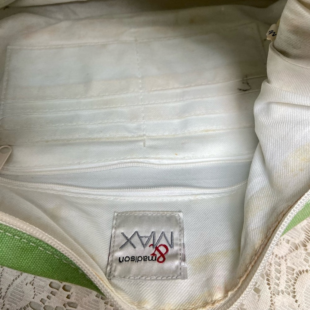 Madison & Max Green Canvas with White Leather Trim Shoulder Bag