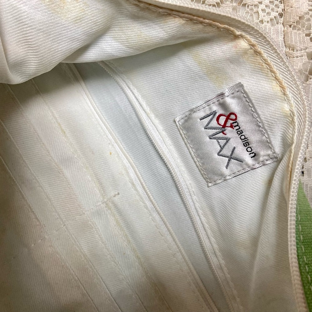 Madison & Max Green Canvas with White Leather Trim Shoulder Bag