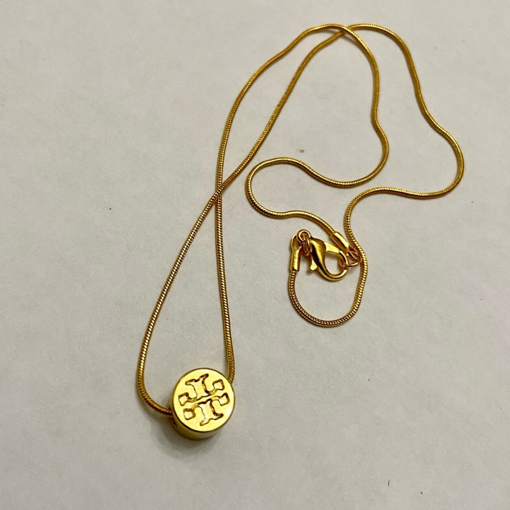 Tory Burch Gold Tone Charm with 18in Gold Plated Chain Necklace