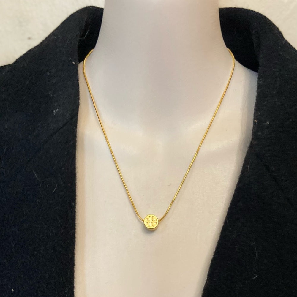 Tory Burch Gold Tone Charm with 18in Gold Plated Chain Necklace
