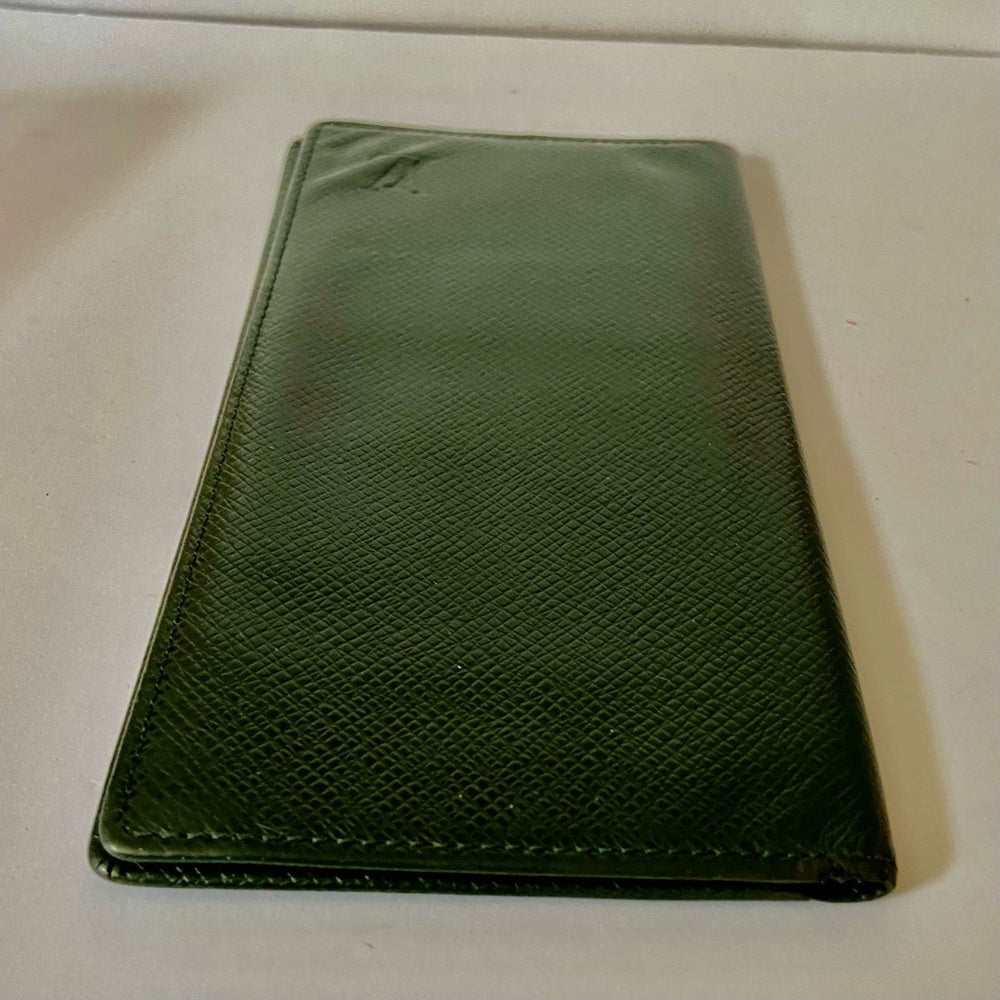 Louis Vuitton, Green Taiga Leather Long Wallet 7.5 x 4in
