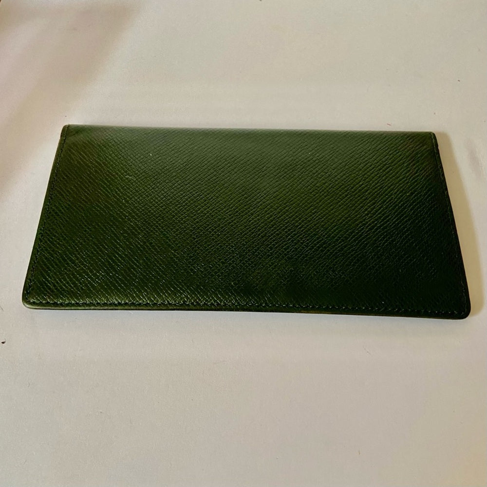 Louis Vuitton, Green Taiga Leather Long Wallet 7.5 x 4in