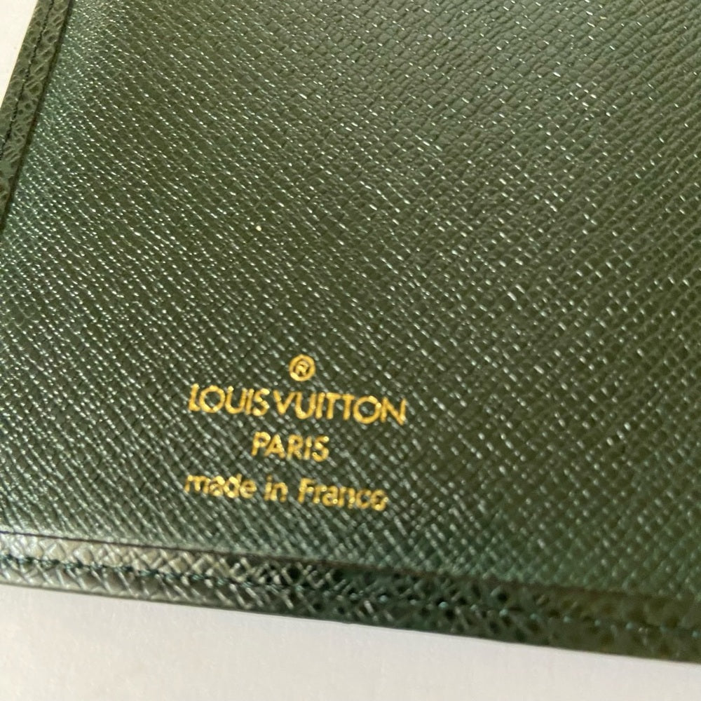 Louis Vuitton, Green Taiga Leather Long Wallet 7.5 x 4in