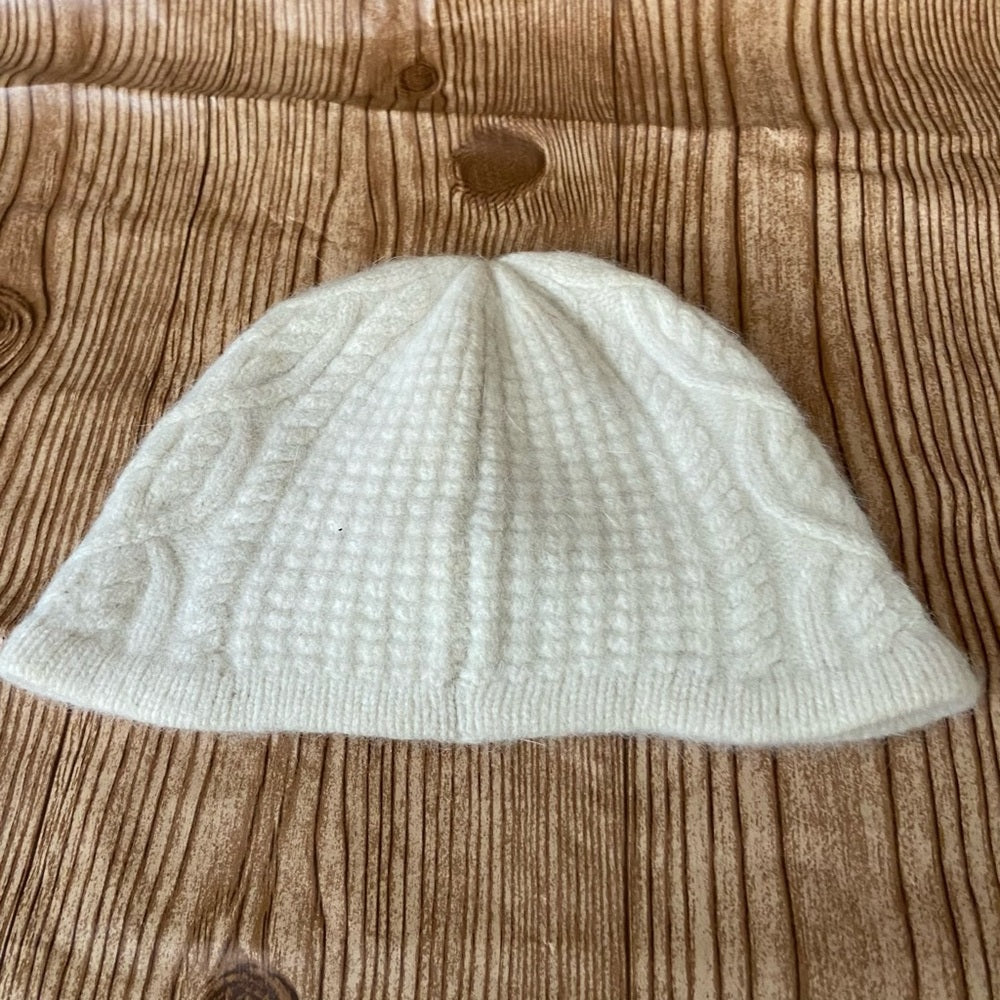 Elegant Angora-Wool White Beanie Hat with Rhinestones Accent