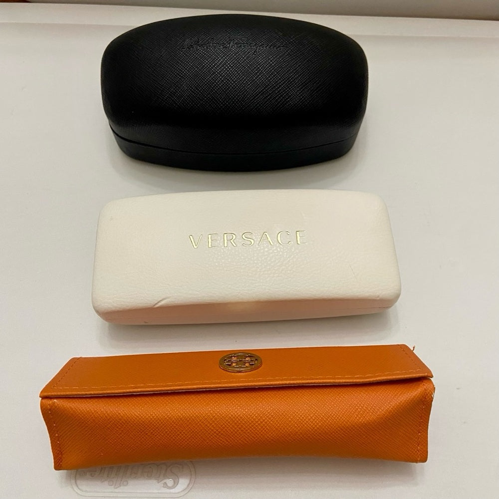 Three Sunglasses Cases- Ferragamo, Tory Burch and Versace