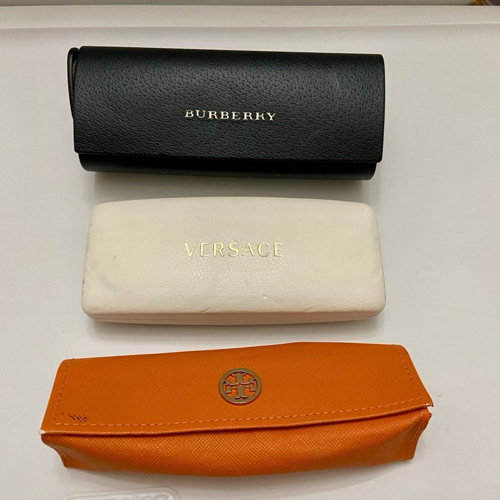 Three Sunglasses Cases- Burberry, Tory Burch and Versace