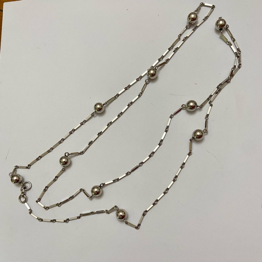 Vintage Silver Ball 52-inch Chain Necklace