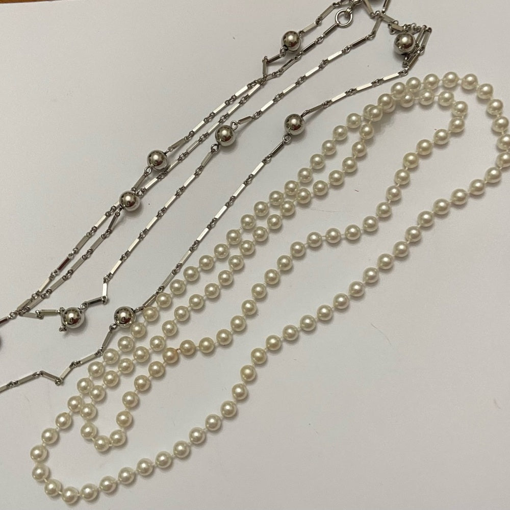 Vintage Silver Ball 52-inch Chain Necklace