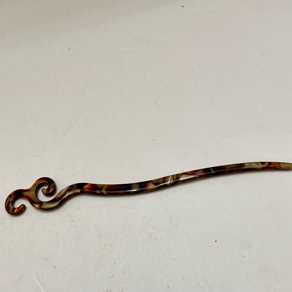 Vintage, Brown Marble Lucite Hair Pin Accessory 7in x 1in