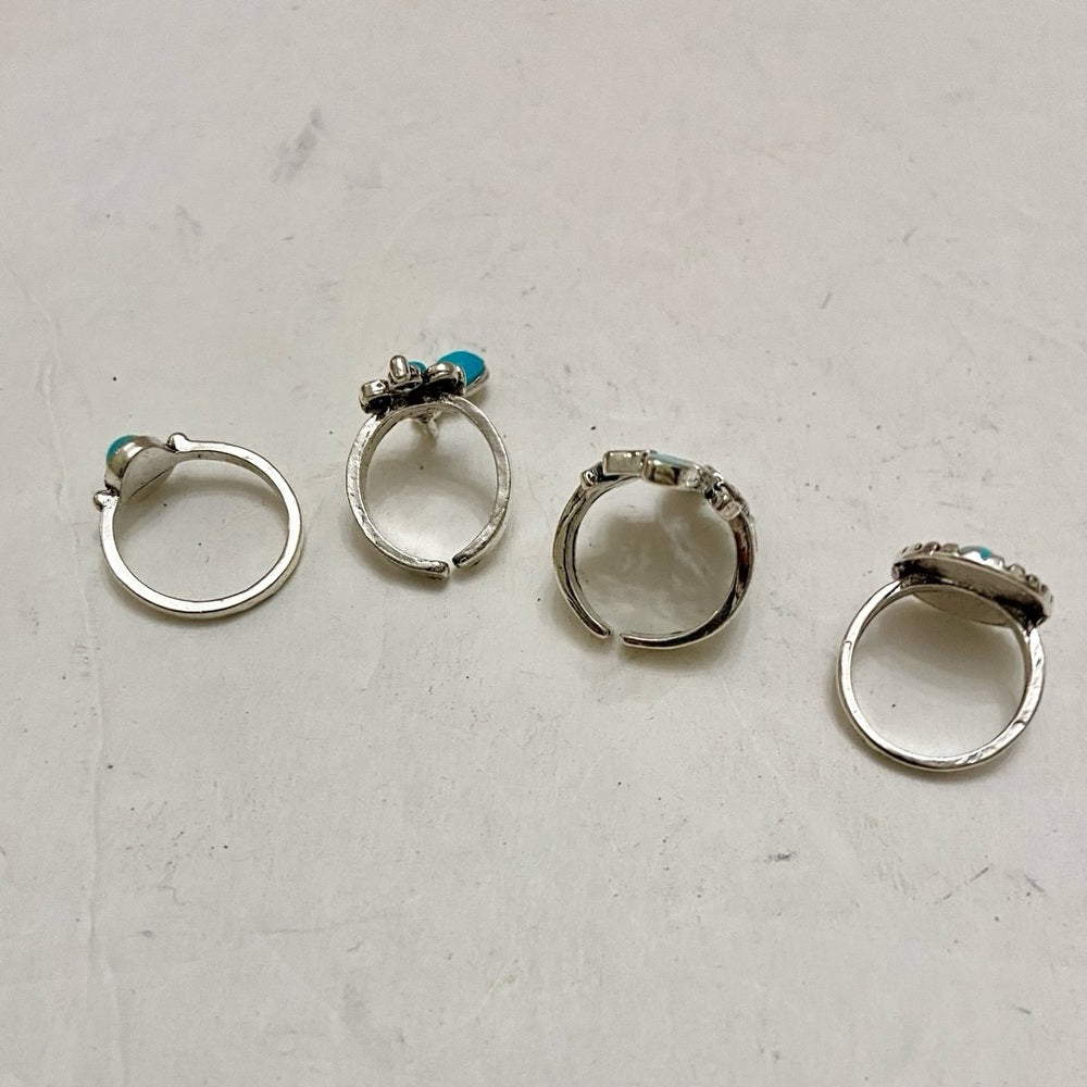 Vintage 4pc Silver Tone- Faux Turquoise Rings (A)
