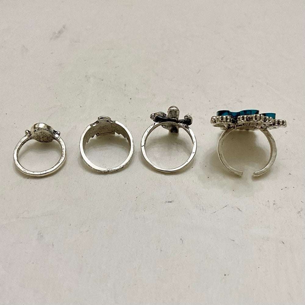 Vintage 4pc Silver Tone- Faux Turquoise Rings (B)