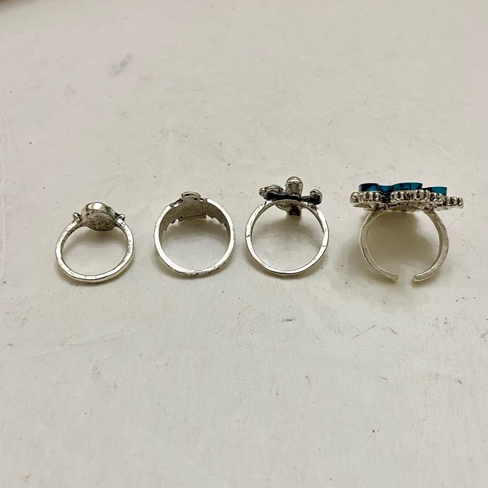 Vintage 4pc Silver Tone- Faux Turquoise Rings (B)