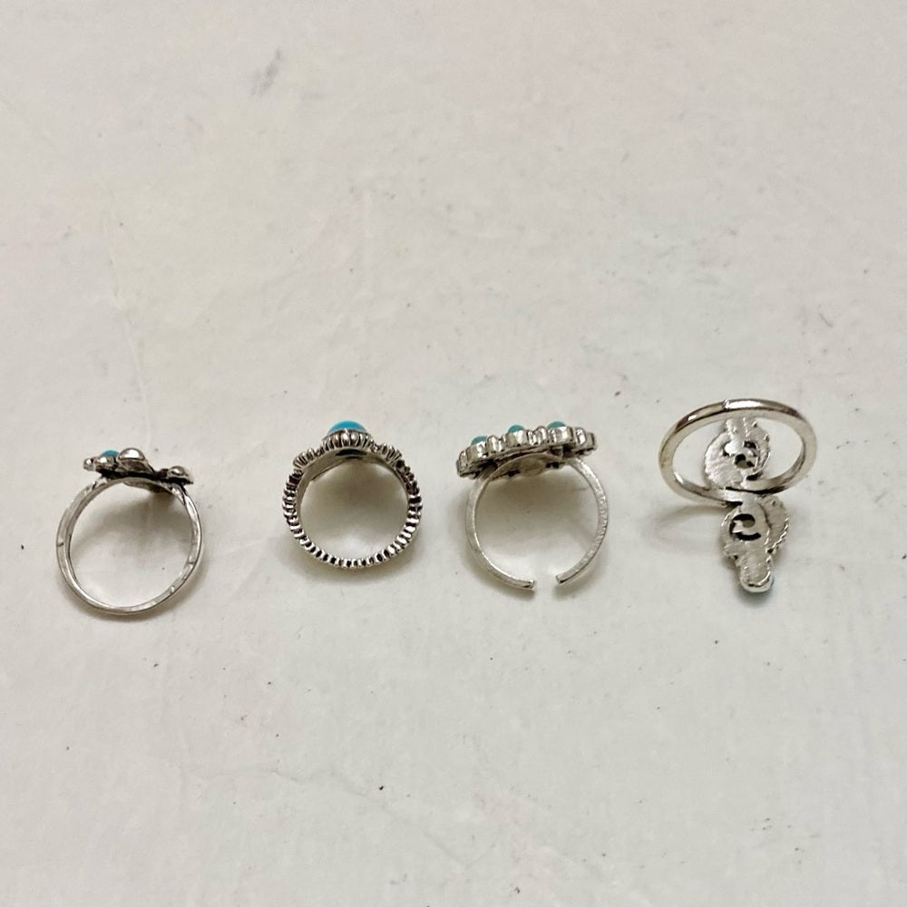 Vintage 4pc Silver Tone- Faux Turquoise Rings (I)