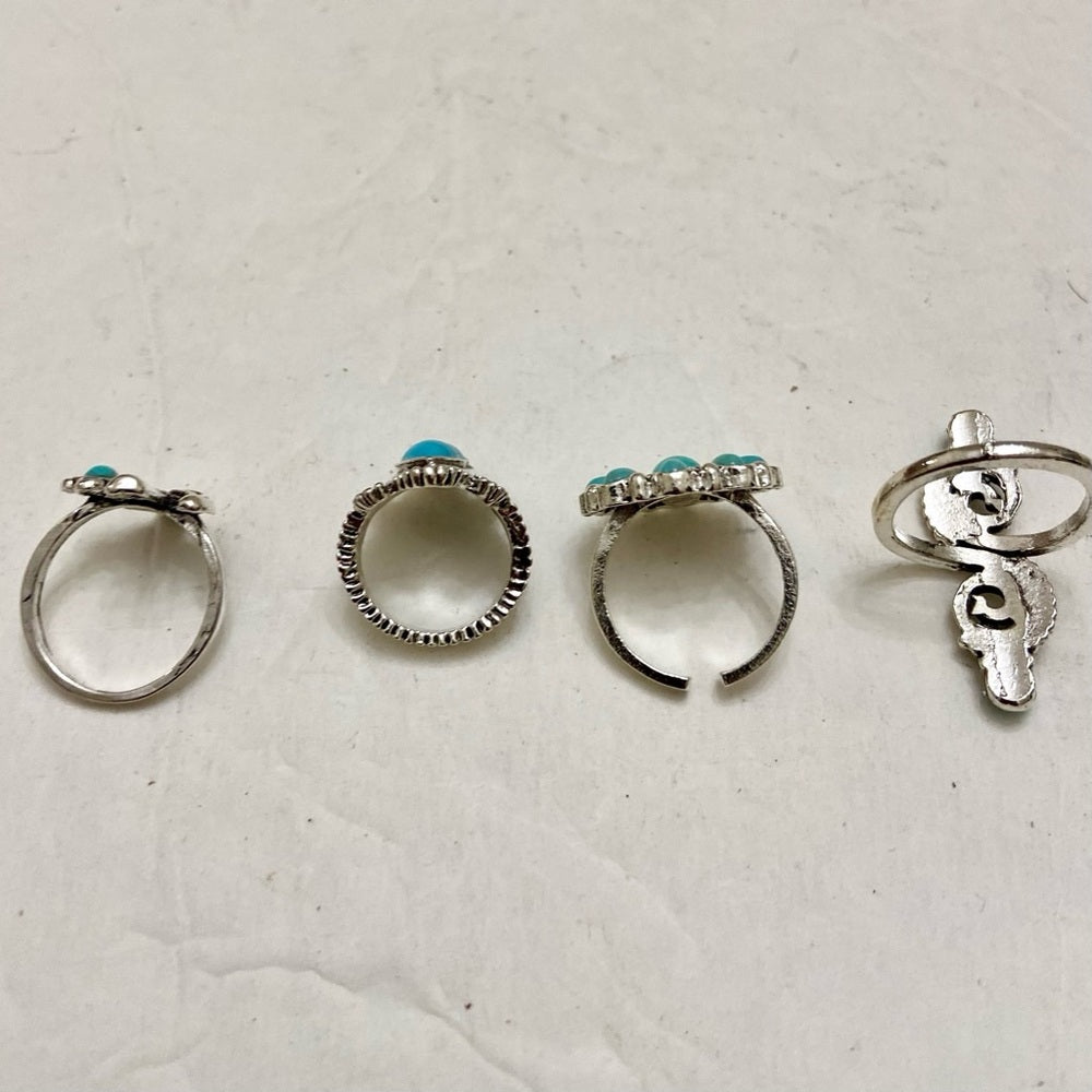 Vintage 4pc Silver Tone- Faux Turquoise Rings (I)