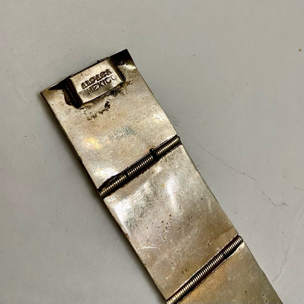 Vintage, 1940s Silver- Abalone Alpaca Mexico Bracelet 8in x 1in