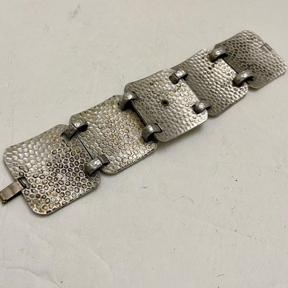 Vintage, 1940s Engraved and Hammered Aluminum Bracelet 7.5in x 1.5in