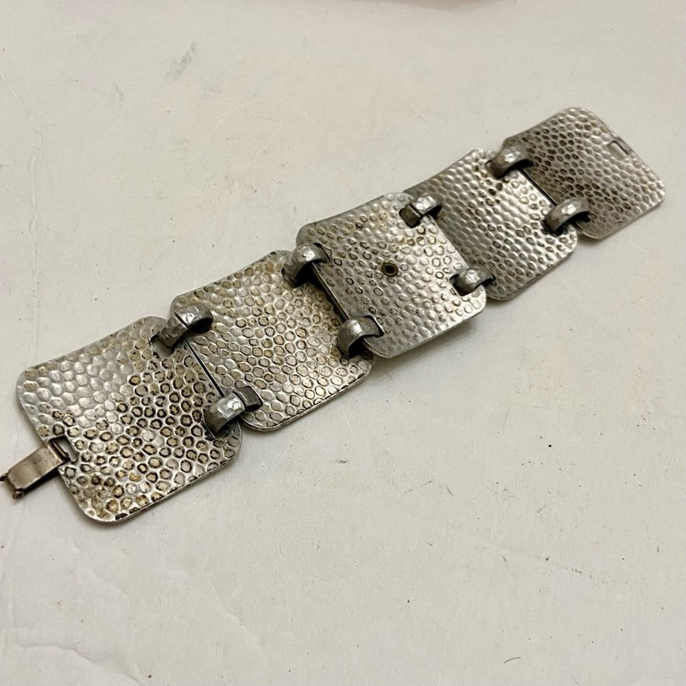 Vintage, 1940s Engraved and Hammered Aluminum Bracelet 7.5in x 1.5in