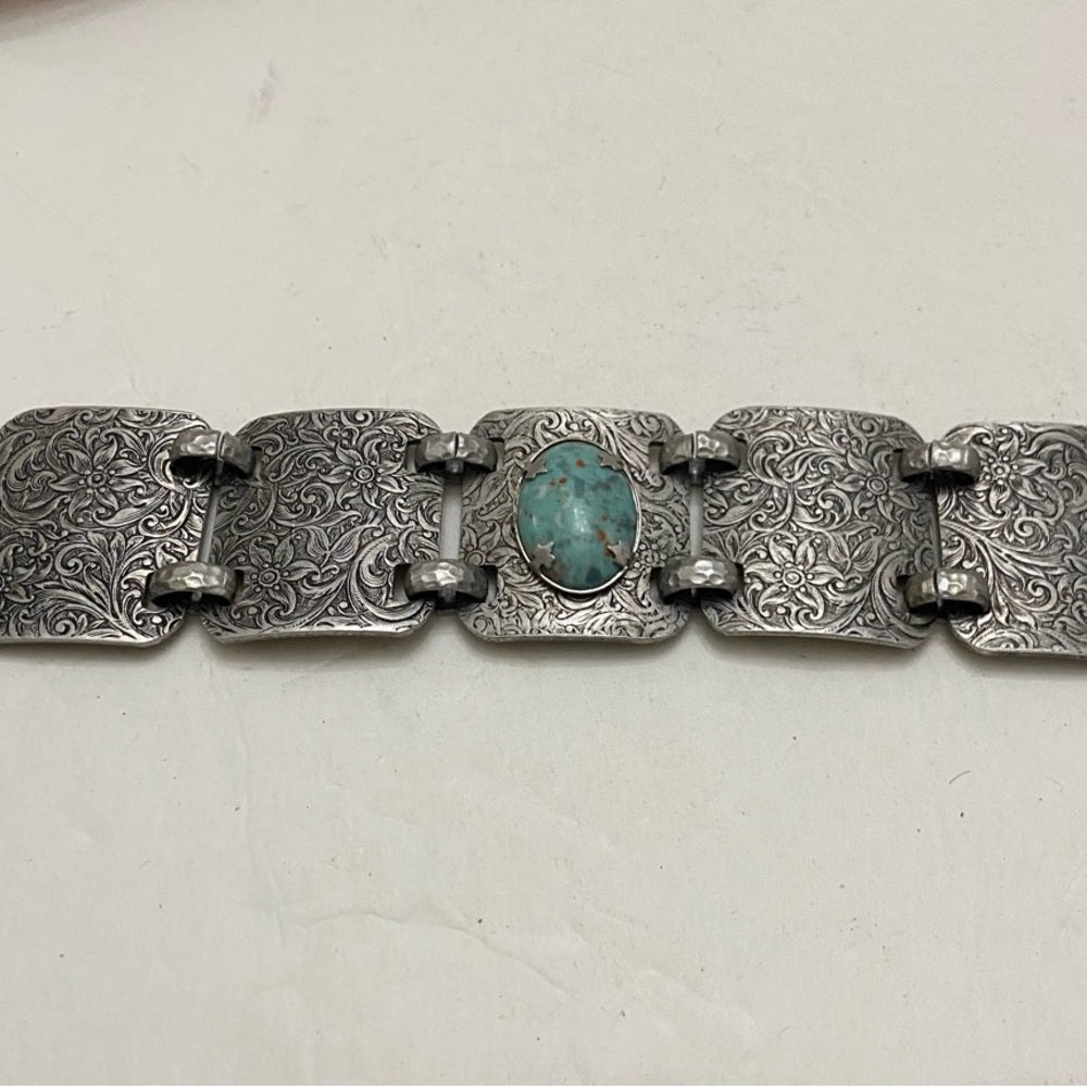 Vintage, 1940s Engraved and Hammered Aluminum Bracelet 7.5in x 1.5in